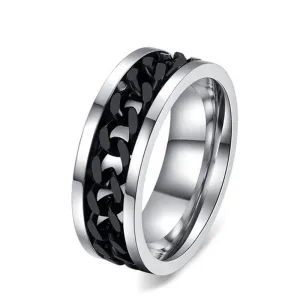 Titanium Stainless Steel Black Chain Spinner Ring - Black Diamonds New Ring