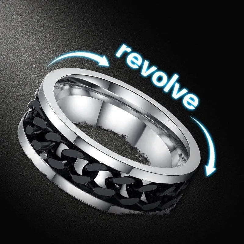 Titanium Stainless Steel Black Chain Spinner Ring - Black Diamonds New Ring