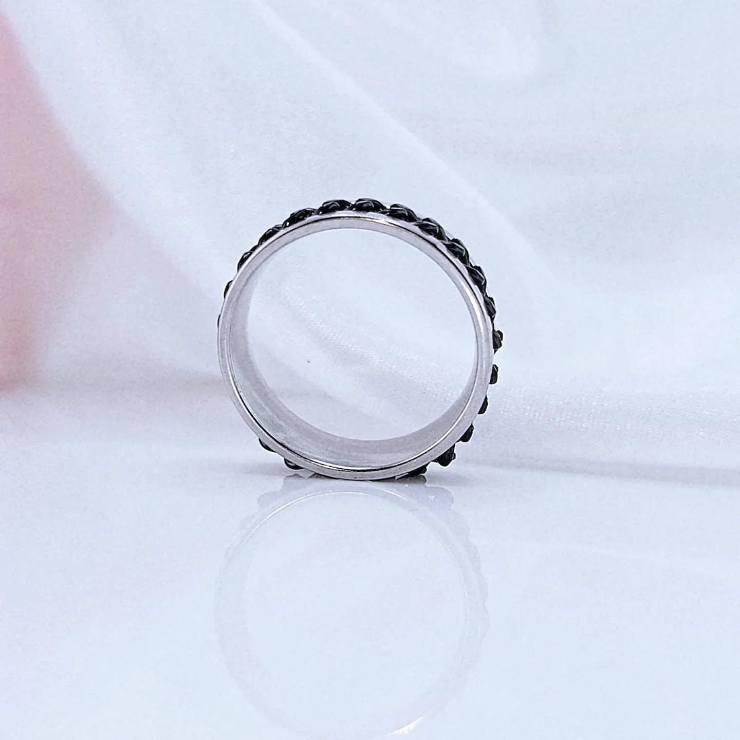 Titanium Stainless Steel Black Chain Spinner Ring - Black Diamonds New Ring