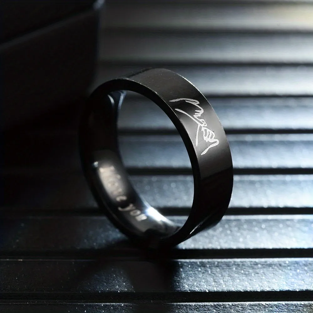 Titanium Steel Couple Pair Ring I Love You Handshake Jewelry