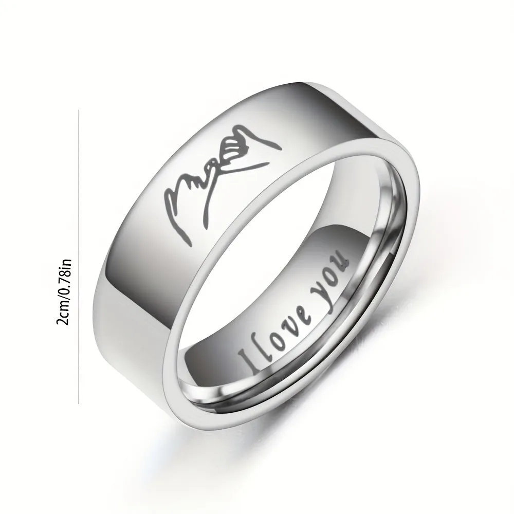 Titanium Steel Couple Pair Ring I Love You Handshake Jewelry