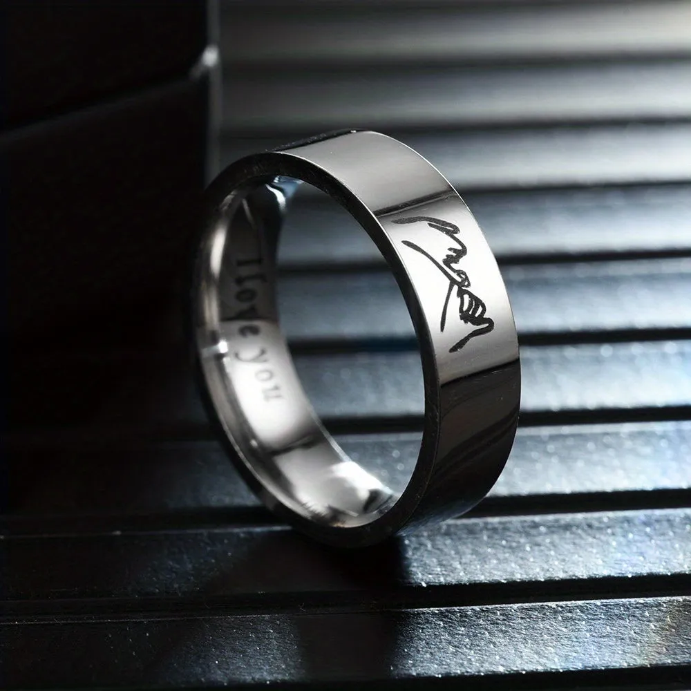 Titanium Steel Couple Pair Ring I Love You Handshake Jewelry