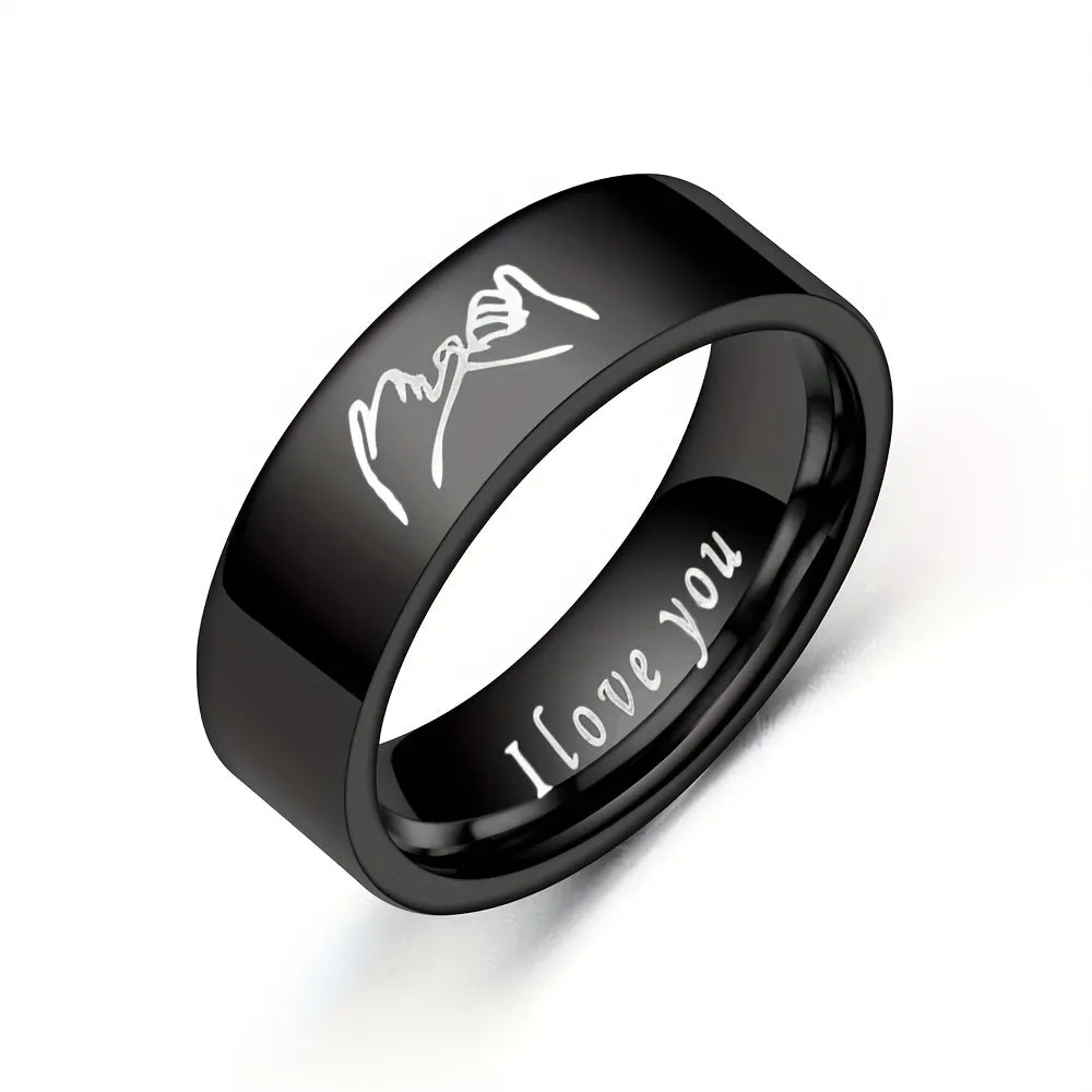 Titanium Steel Couple Pair Ring I Love You Handshake Jewelry