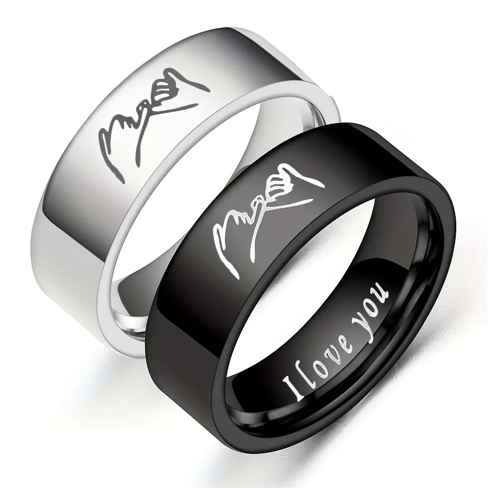 Titanium Steel Couple Ring I Love You Handshake Couple Pair Ring Jewelry