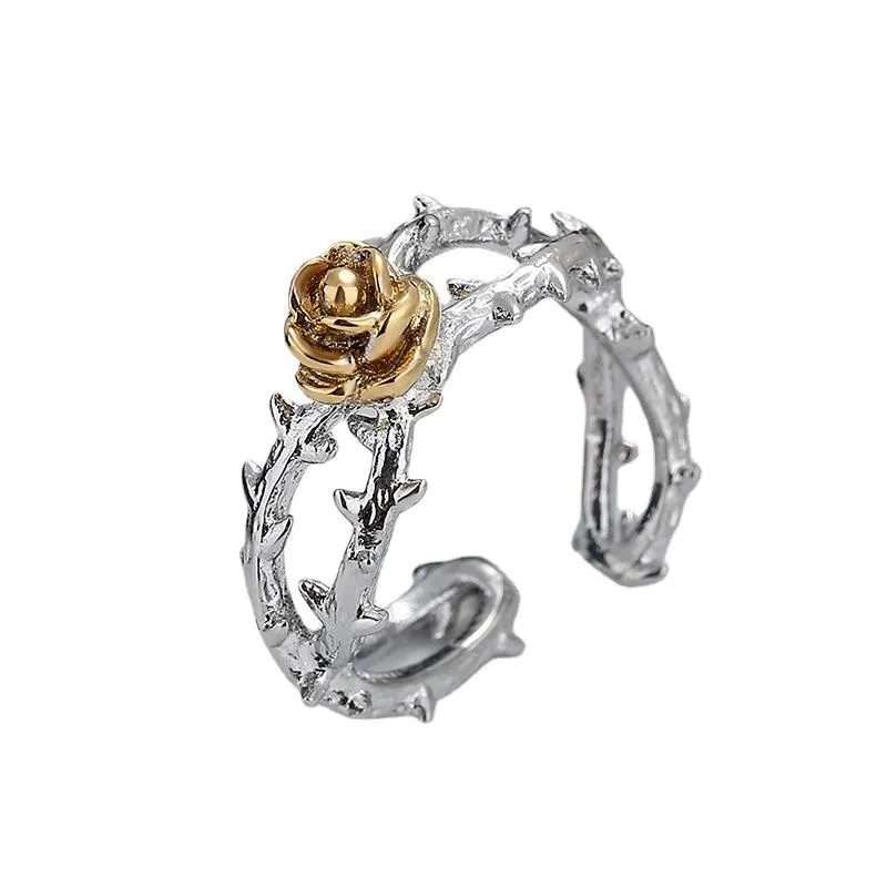 Titanium Steel Korean Fashion Room Gold Ring Jing Chi Rose Flower Women's Ring Personality Simple Temperament Open Finger