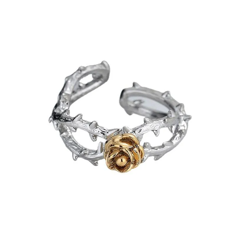 Titanium Steel Korean Fashion Room Gold Ring Jing Chi Rose Flower Women's Ring Personality Simple Temperament Open Finger
