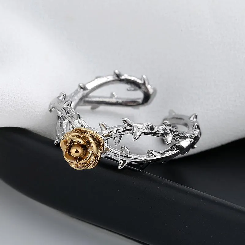 Titanium Steel Korean Fashion Room Gold Ring Jing Chi Rose Flower Women's Ring Personality Simple Temperament Open Finger