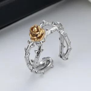Titanium Steel Korean Fashion Room Gold Ring Jing Chi Rose Flower Women's Ring Personality Simple Temperament Open Finger