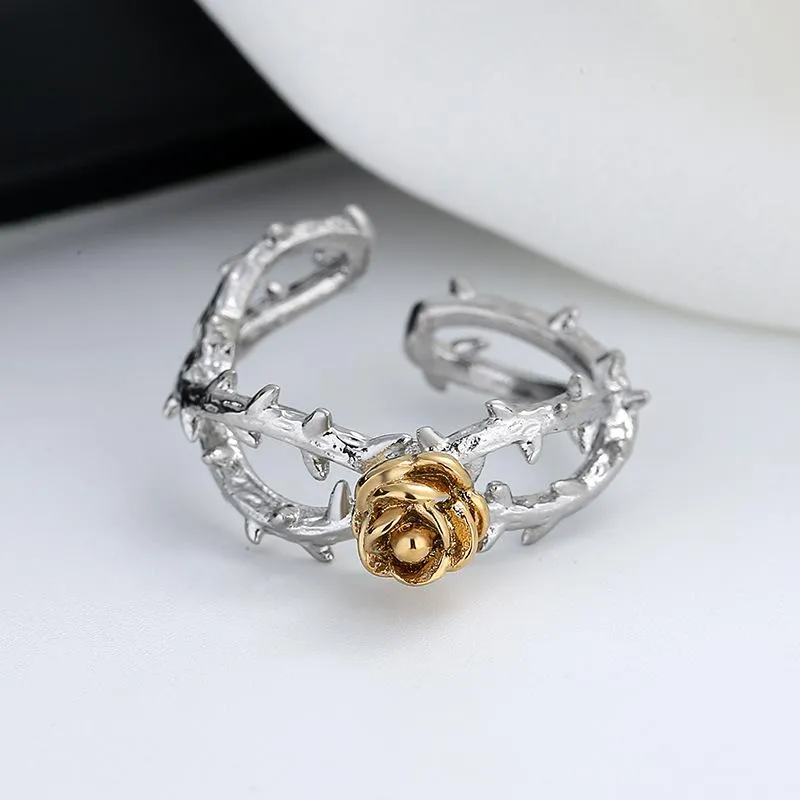 Titanium Steel Korean Fashion Room Gold Ring Jing Chi Rose Flower Women's Ring Personality Simple Temperament Open Finger