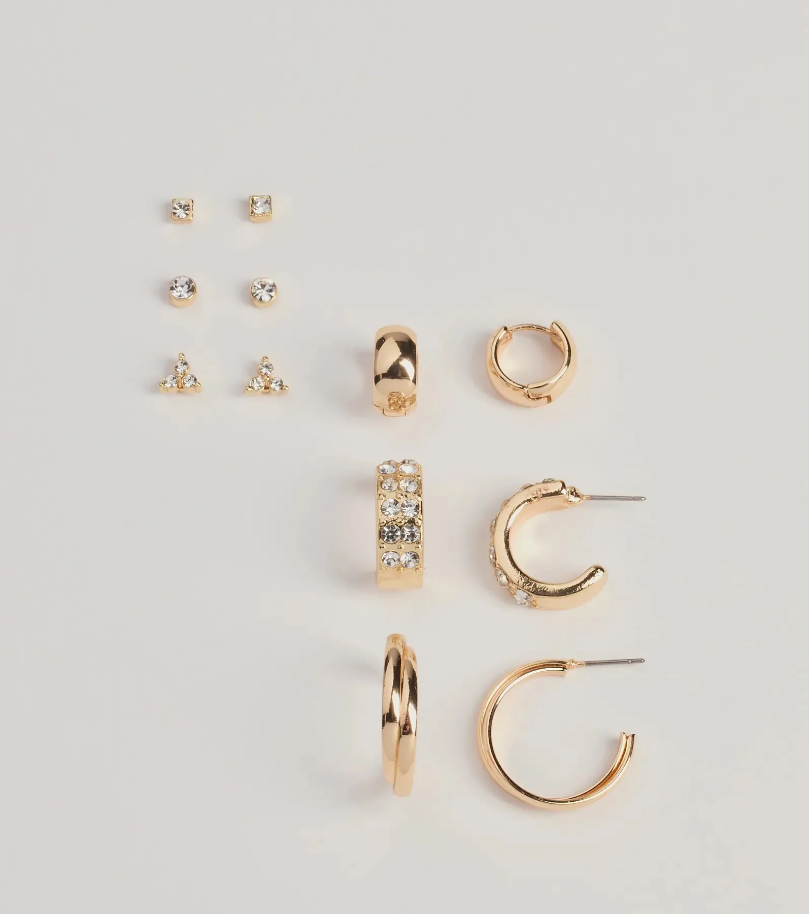 Trendy Sparkle Stud And Hoop Earrings Set