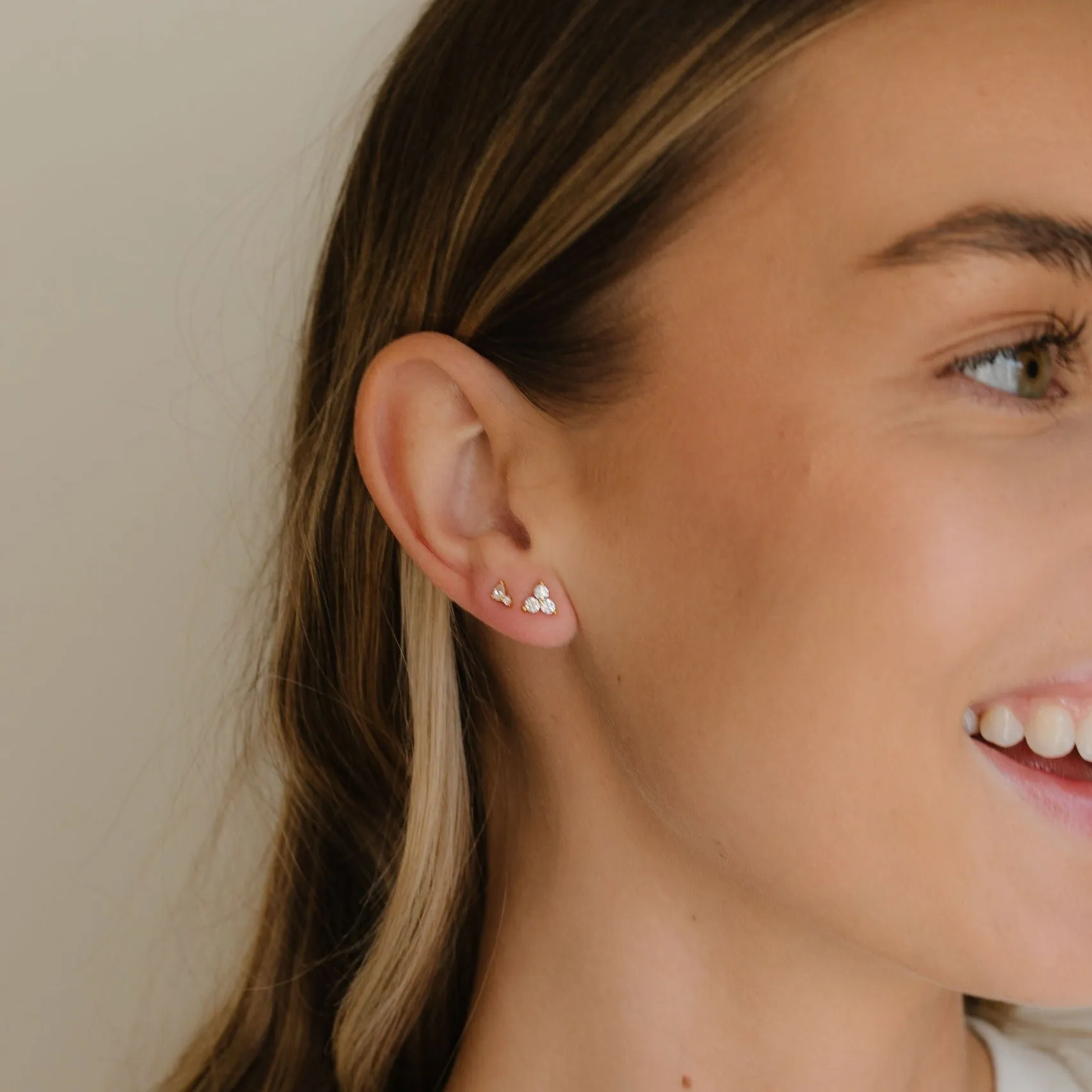 Trio Stone Stud Earring