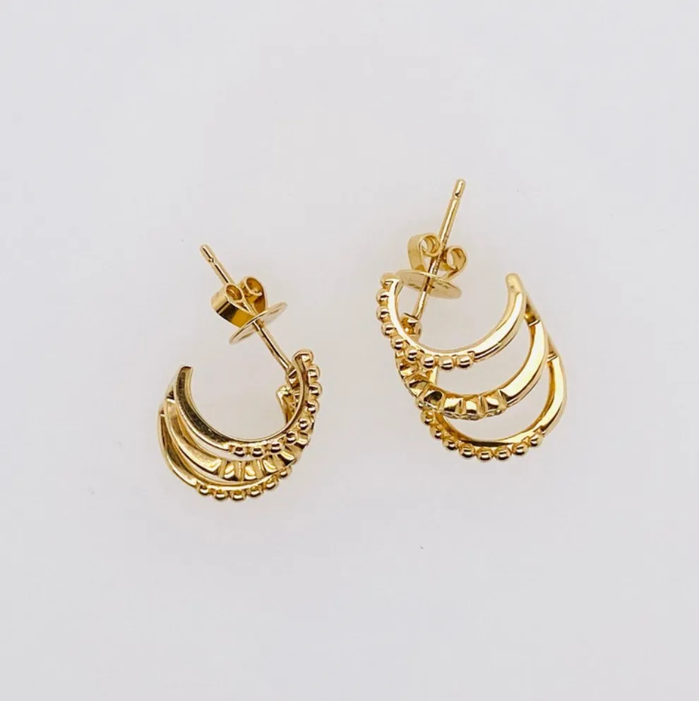 Triple Row Diamond Beaded Stud Earrings