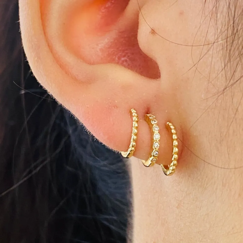Triple Row Diamond Beaded Stud Earrings