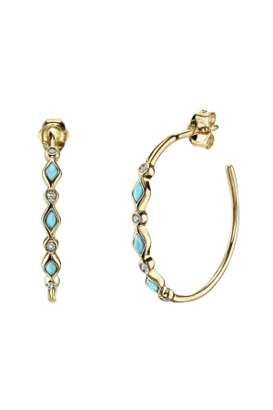 Triple Turquoise Diamond Bezel Hoops