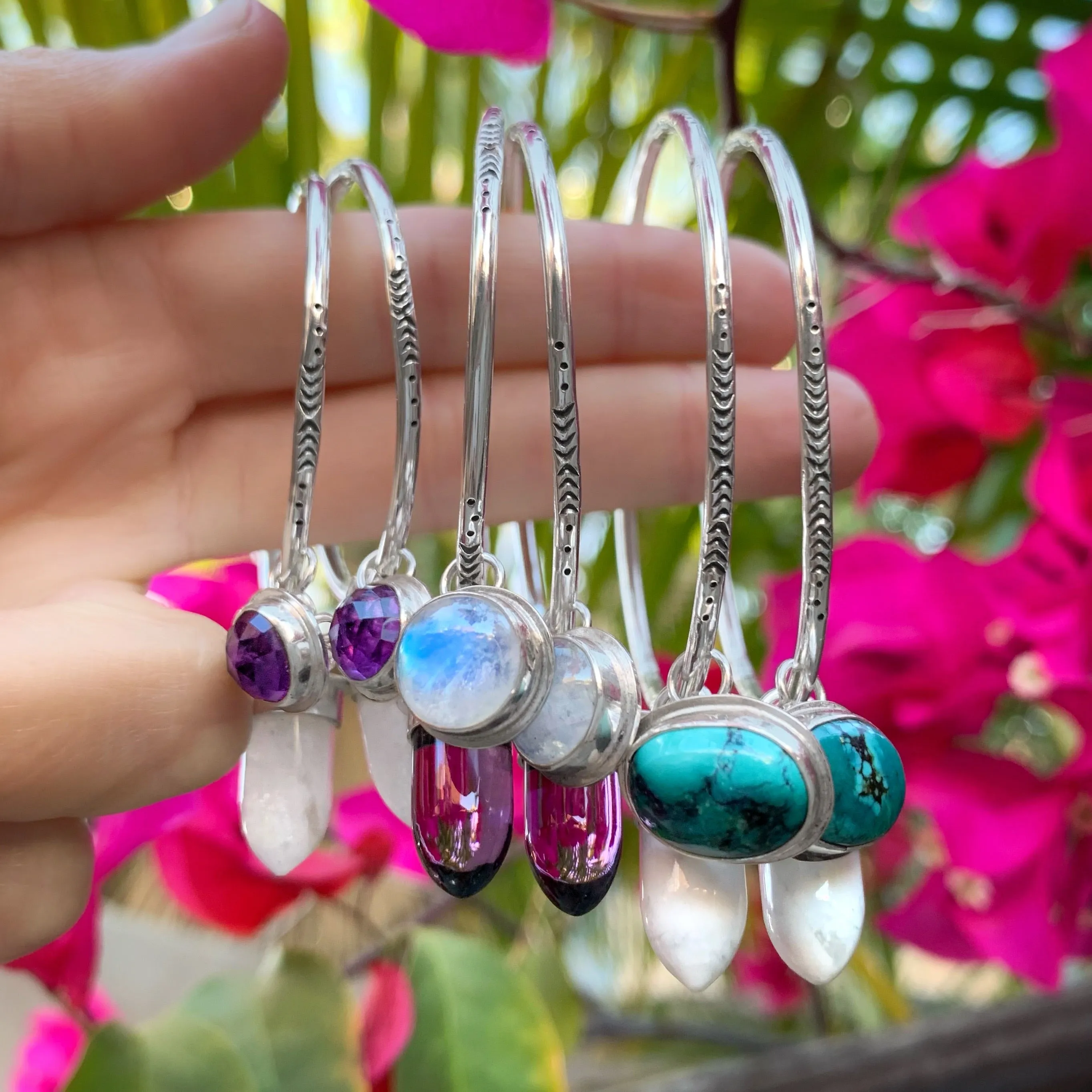 Turquoise studs with removable howlite hoops in silver