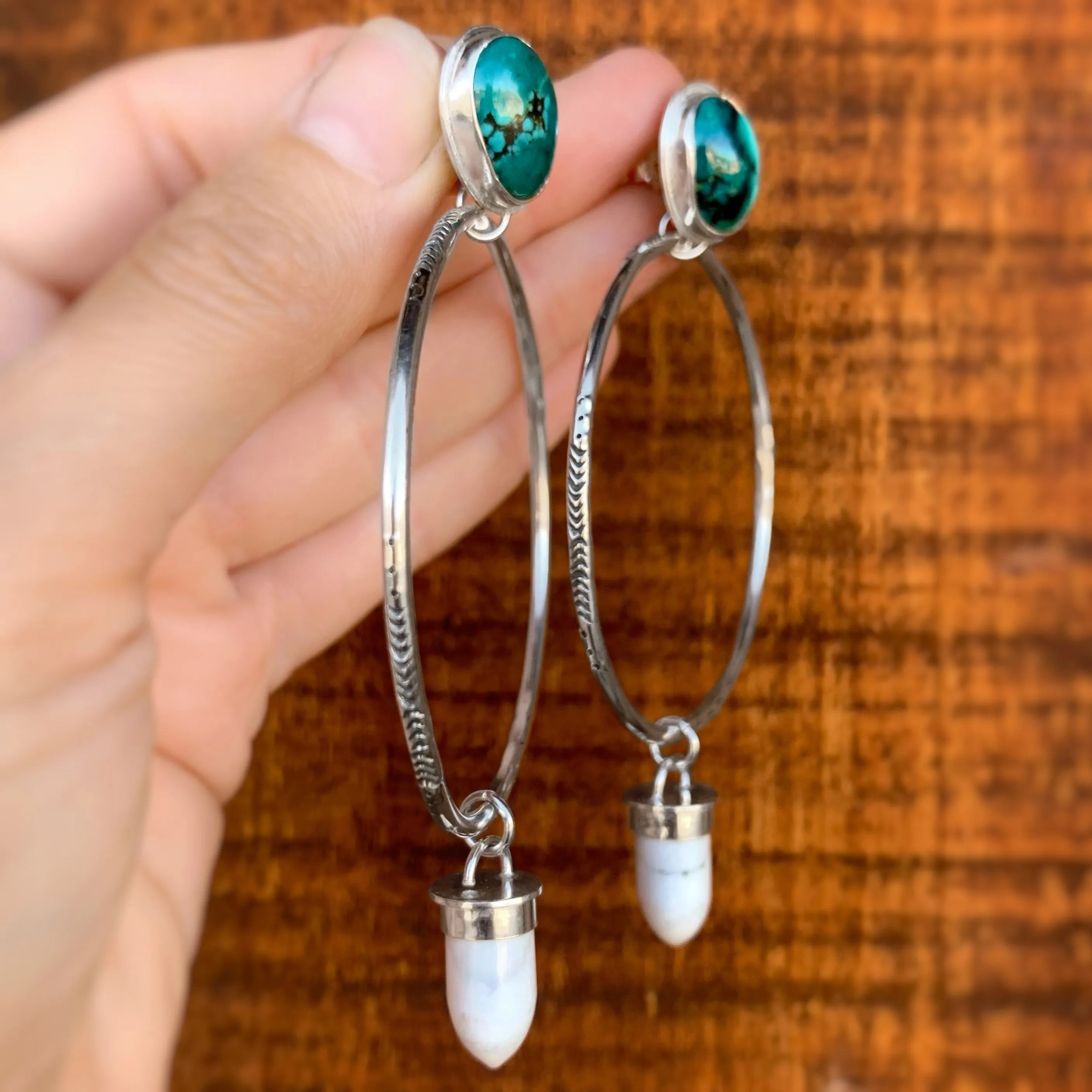 Turquoise studs with removable howlite hoops in silver