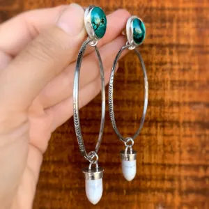 Turquoise studs with removable howlite hoops in silver