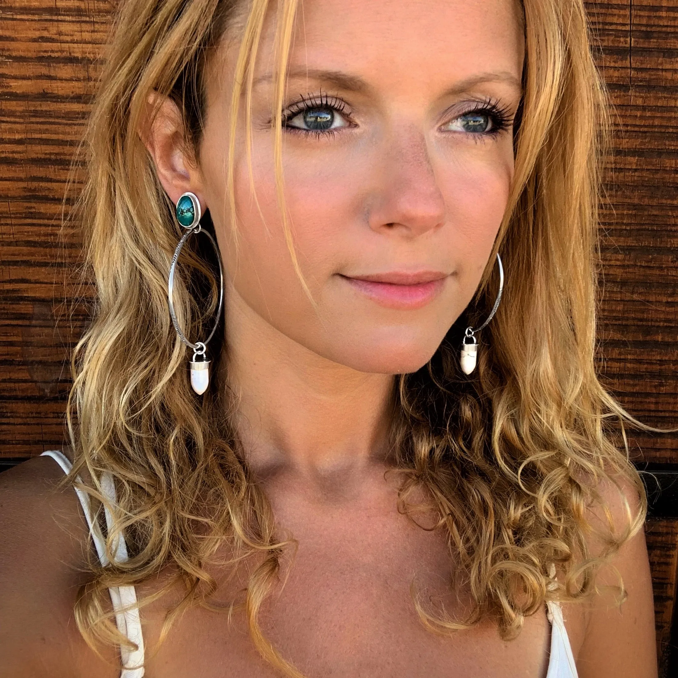 Turquoise studs with removable howlite hoops in silver
