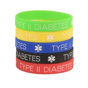 Type 2 Diabetes Bracelets Silicone Medical ID Wristbands (Pack of 5) One size for All