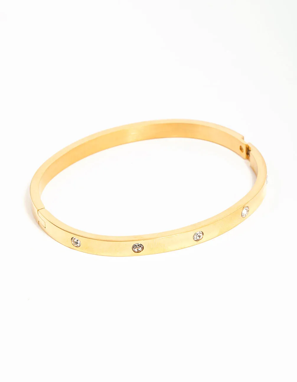 Waterproof Gold Plated Stainless Steel Diamante Hinged Bangle
