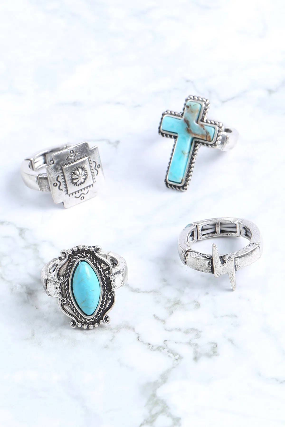 WESTERN CONCHO SEMI STONE CROSS TEXTURED RING SET