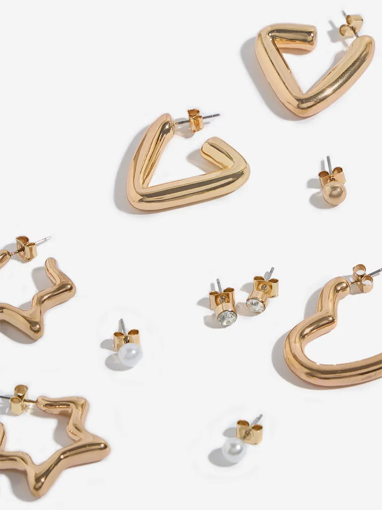 Westside Accessories Gold Fancy Stud and Hoop Earrings - Pack of 6