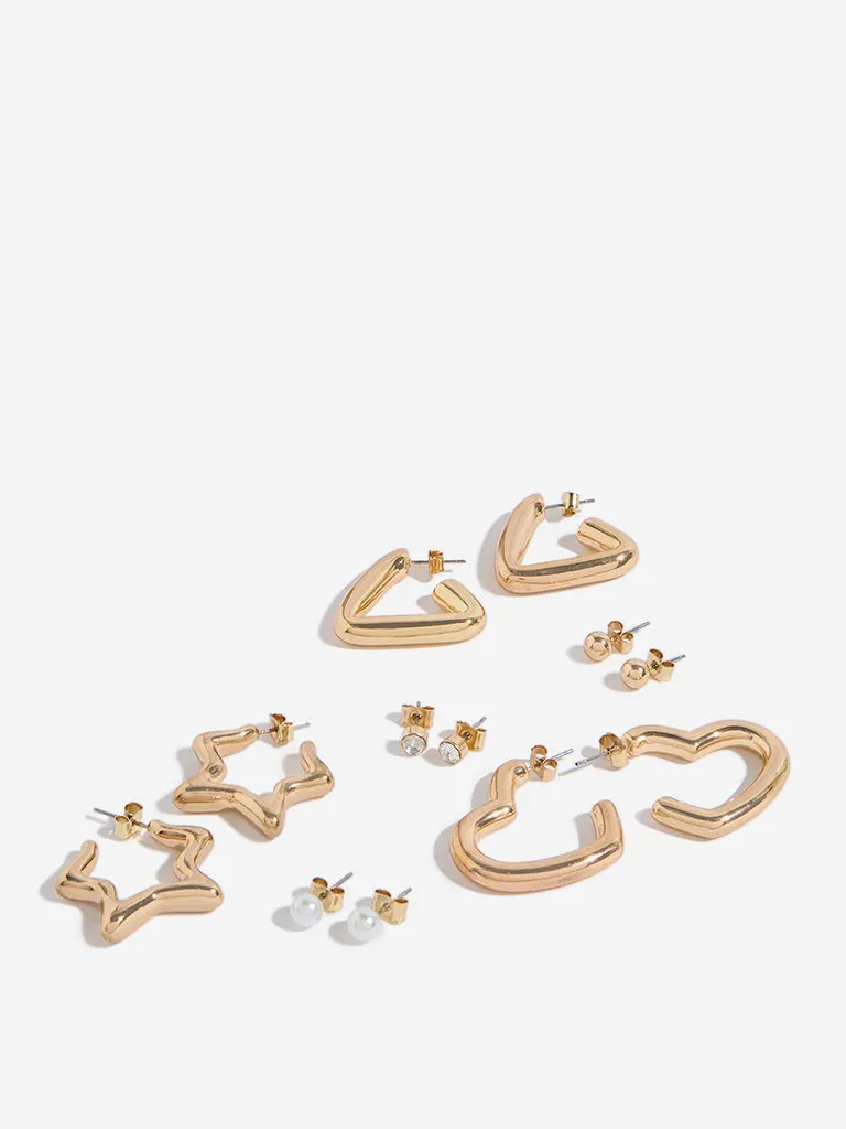 Westside Accessories Gold Fancy Stud and Hoop Earrings - Pack of 6