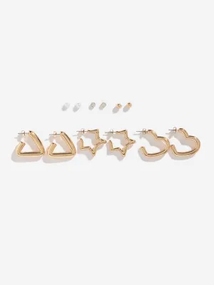 Westside Accessories Gold Fancy Stud and Hoop Earrings - Pack of 6