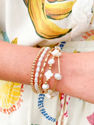 White & Gold Stack Bracelet Set