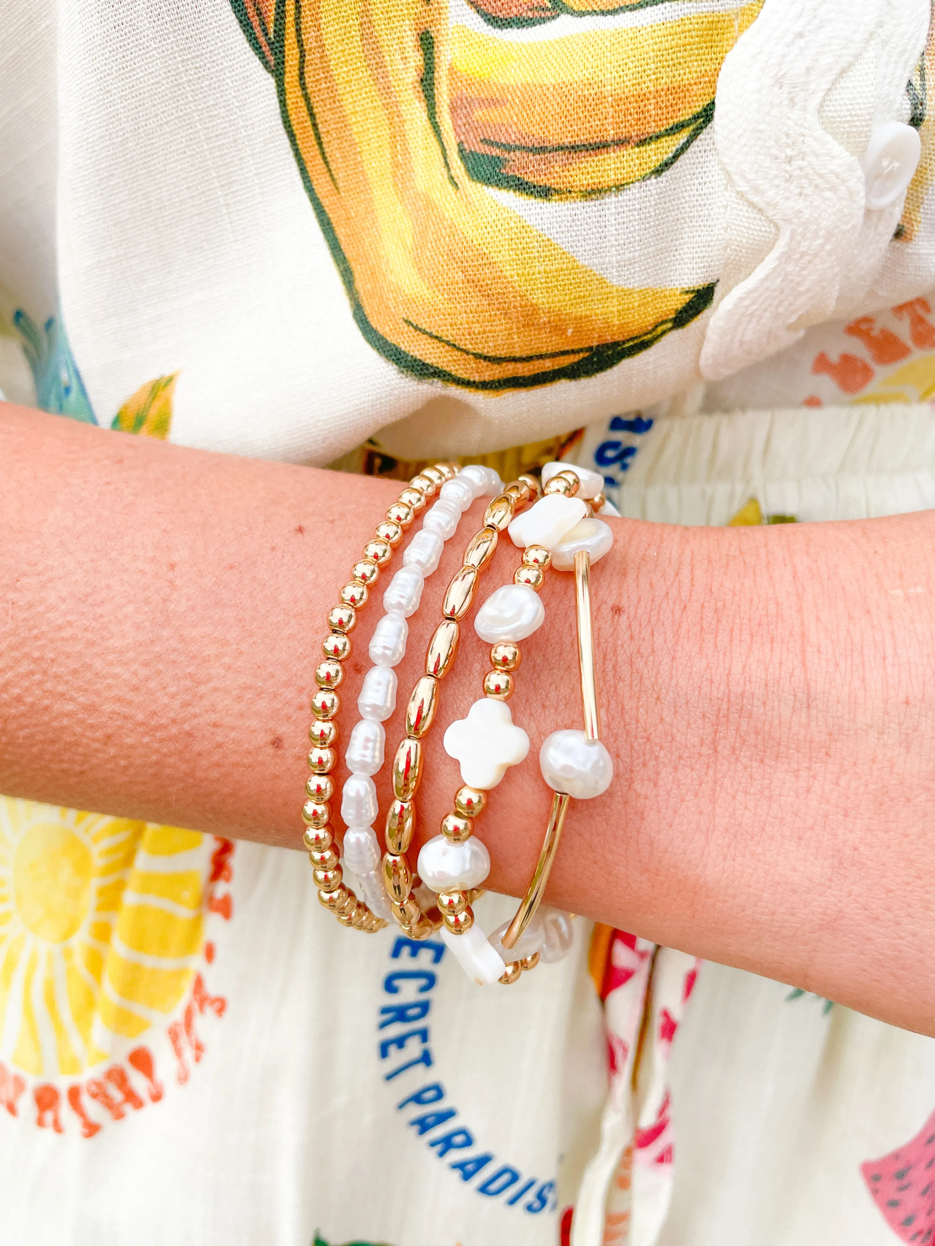 White & Gold Stack Bracelet Set