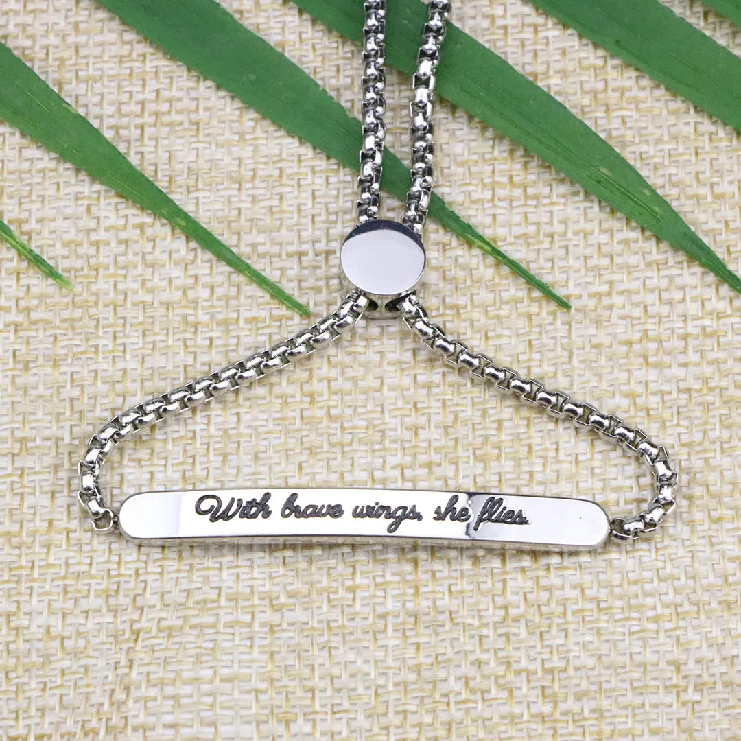 With Brave Wings She Flies Adjustable Chain Link Bracelet