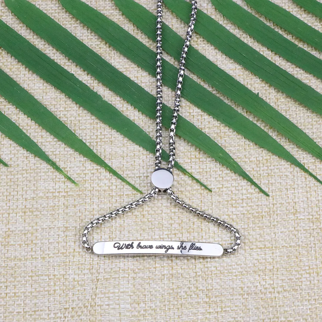 With Brave Wings She Flies Adjustable Chain Link Bracelet