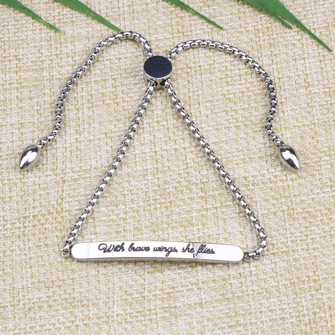 With Brave Wings She Flies Adjustable Chain Link Bracelet