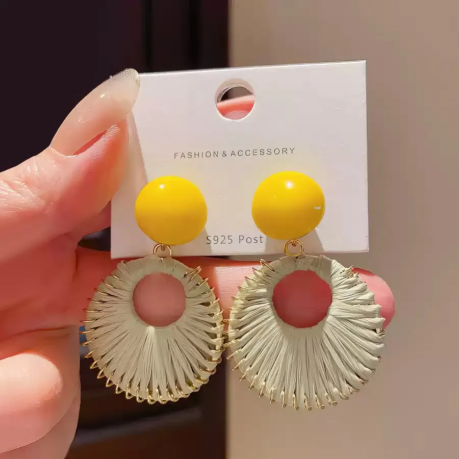 Yellow Matte Rubber Coated Round Disc Stud Earrings
