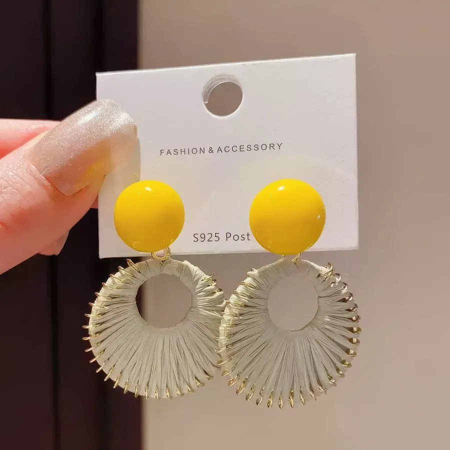 Yellow Matte Rubber Coated Round Disc Stud Earrings