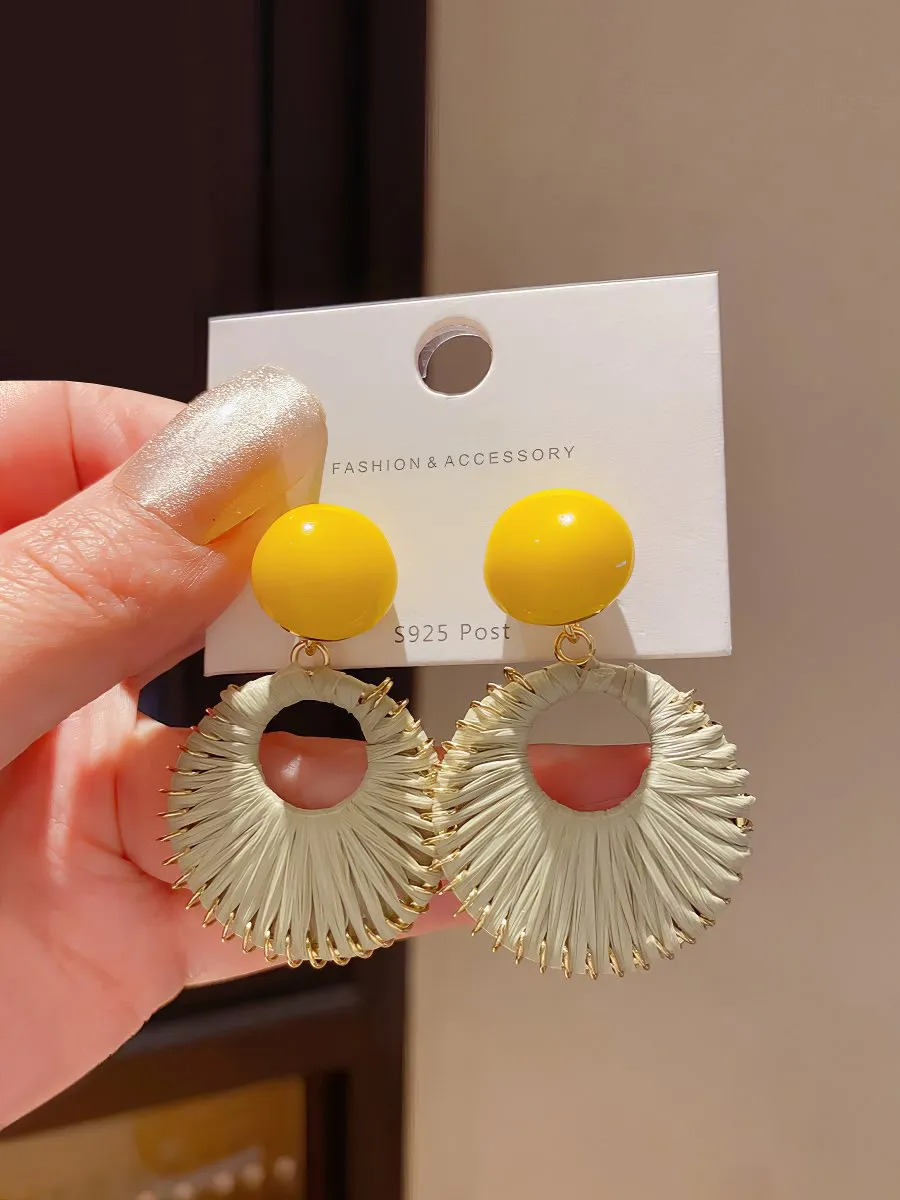 Yellow Matte Rubber Coated Round Disc Stud Earrings