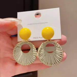 Yellow Matte Rubber Coated Round Disc Stud Earrings