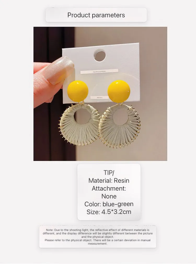 Yellow Matte Rubber Coated Round Disc Stud Earrings