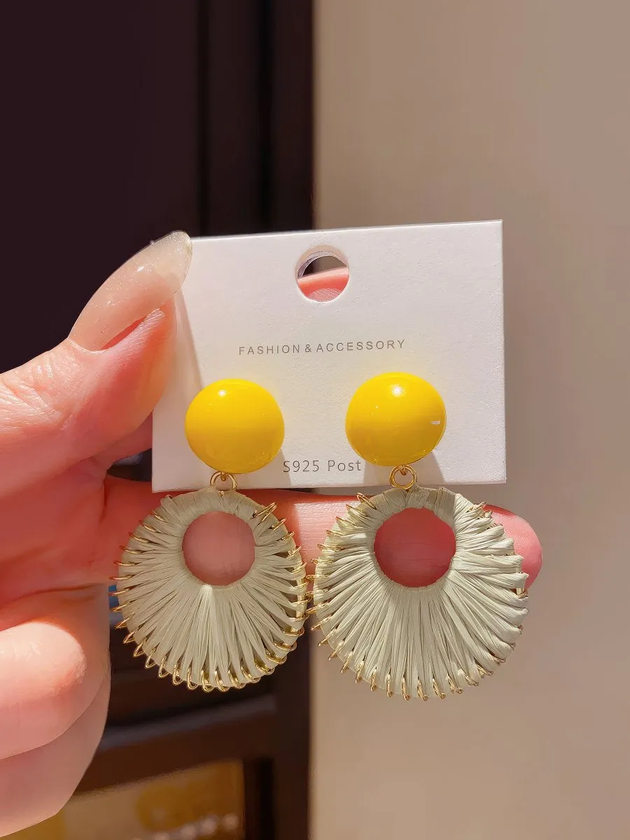 Yellow Matte Rubber Coated Round Disc Stud Earrings