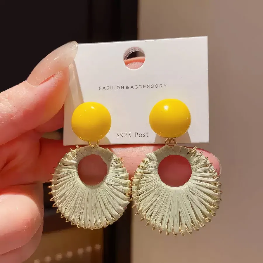 Yellow Matte Rubber Coated Round Disc Stud Earrings