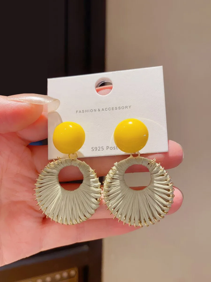 Yellow Matte Rubber Coated Round Disc Stud Earrings