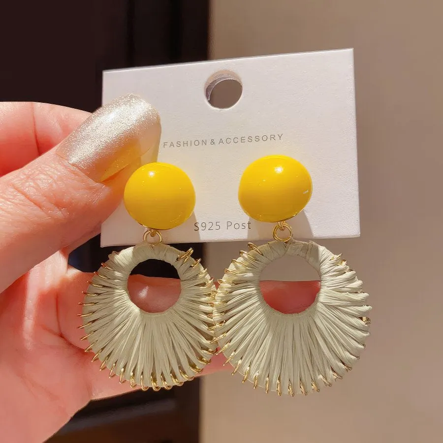 Yellow Matte Rubber Coated Round Disc Stud Earrings