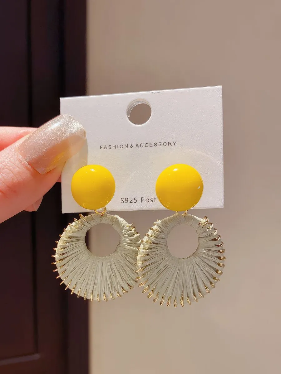 Yellow Matte Rubber Coated Round Disc Stud Earrings