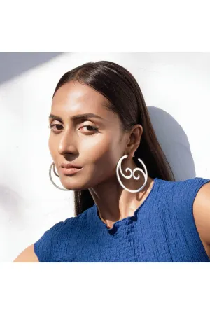 YIN YANG WAVE HOOPS - LARGE - SILVER TONE